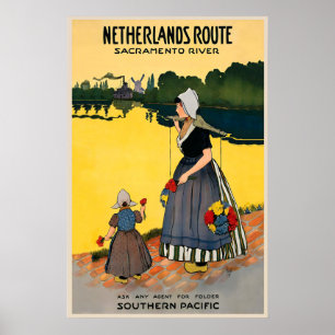 Póster vintage ruta Sacramento River Países Bajos