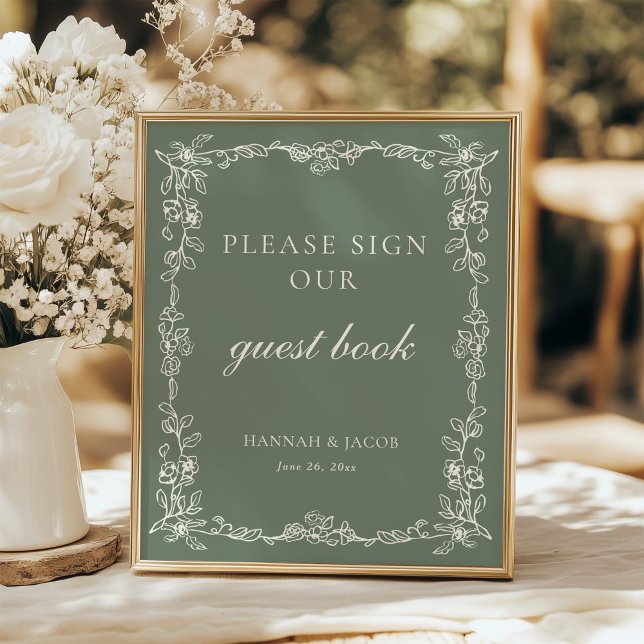 Póster Vintage Sage Green Wedding Guestbook Sign (Subido por el creador)