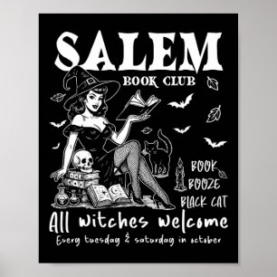 Póster Vintage Salem Witch Leading Books Halloween Spooky