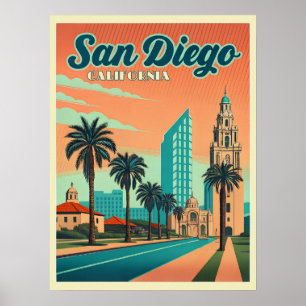 Póster Vintage San Diego California Sunset