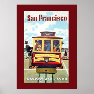 Póster Vintage San Francisco Cable Car Travel Poster