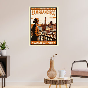 Póster Vintage San Francisco City balcón vista California