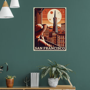 Póster Vintage San Francisco City balcón vista California