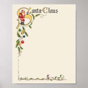 Póster Vintage Santa Claus, frontera de Navidades decorat