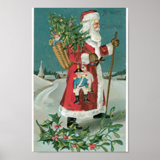 Póster Vintage Santa Claus in the Snow