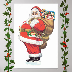 Póster Vintage Santa Claus, Navidades victorianos mueren