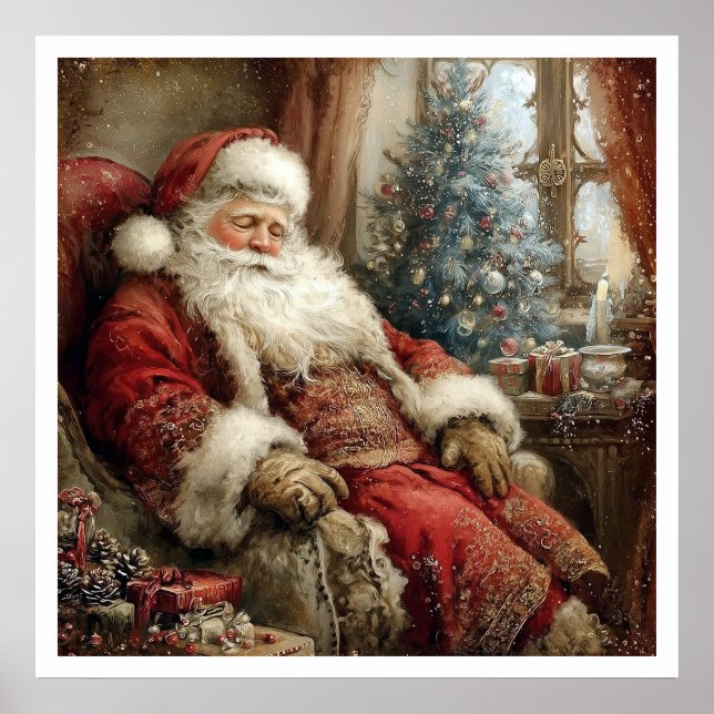 Póster Vintage Santa Claus Sleeping Illustration Style (Frente)
