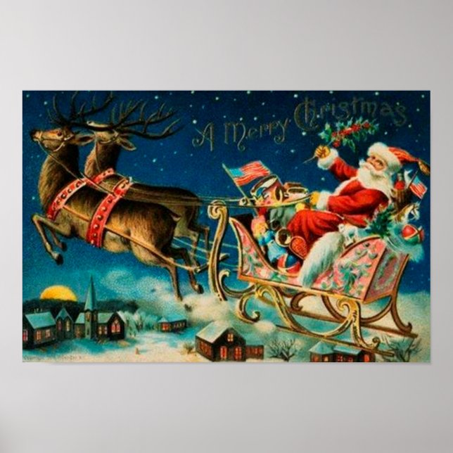 Póster Vintage Santa Claus Sleigh Navidades (Frente)