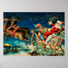 Póster Vintage Santa Claus Sleigh Navidades