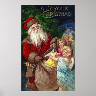 Póster Vintage Santa con ángeles