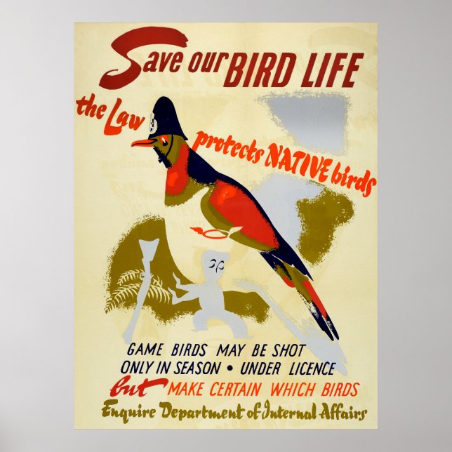 Póster Vintage Save Native Wild Bird Life (Frente)