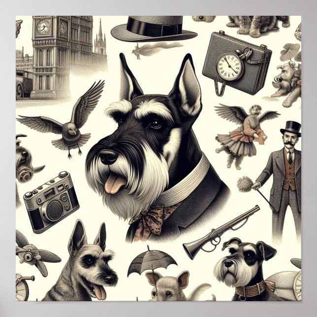 Póster Vintage Schnauzer Seamless (Frente)