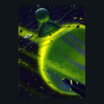 Póster Vintage Science Ficción Green Planet w Spaceship<br><div class="desc">Planetas de ciencia ficción de ilustracion de época futurista e imagen del espacio exterior. Una nave espacial que vuela alrededor de la atmósfera de un planeta verde neón con muchos asteroides y estrellas en el cielo en el futuro. Un clásico diseño de historietas de ciencia ficción de los años 50....</div>