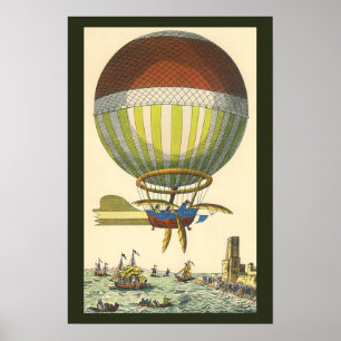 Póster Vintage Science Ficción Steampunk Hot Air Balloon