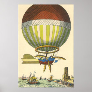 Póster Vintage Science Ficción Steampunk Hot Air Balloon