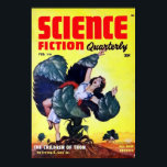 Póster Vintage Science Fiction Man Eating Plants<br><div class="desc">Un ilustracion vintage de ciencia ficción de un hombre comiendo una planta atacando a una mujer.</div>