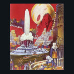 Póster Vintage Science Fiction, the Lost City of Atlantis<br><div class="desc">Vintage illustration science fiction image featuring alien women looking over a futuristic city with a water fountain in the center, aliens with lizards for pets, Greek or Roman type architecture and a huge moon in the background. Could be the lost city of Atlantis! A classic comic book future retro sci...</div>