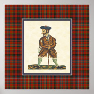Póster Vintage Scottish Highlander Peelans Tartán Border