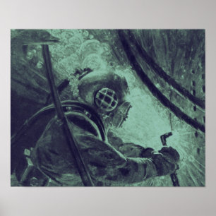 Póster Vintage Scuba Diver Soldadura industrial subacuáti