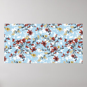 Póster Vintage seamless flowers pattern. Simple floral ba