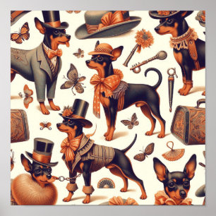 Póster Vintage Seamless Pinscher
