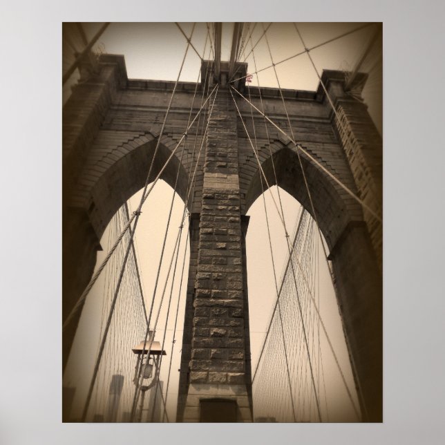 Póster Vintage Sepia Brooklyn Bridge (Frente)
