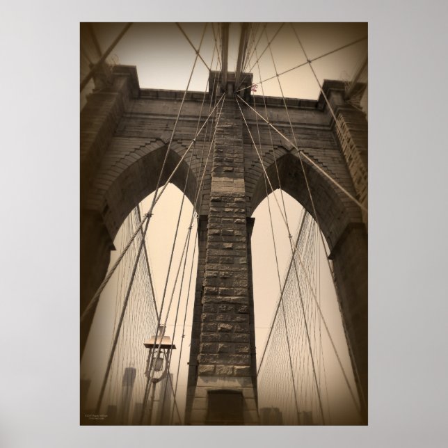 Póster Vintage Sepia Brooklyn Bridge (Frente)