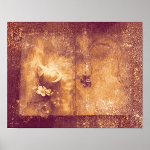 Póster Vintage Sepia Floral Antiguo Textura