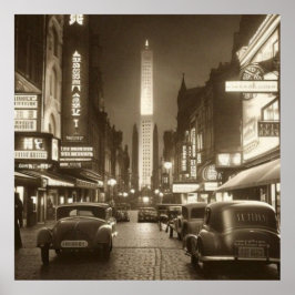 Póster Vintage Sepia Scene 1930 auto Fantasy 2 Poster