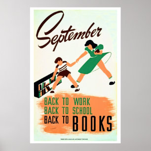 Póster Vintage sétimo de vuelta al trabajo, escuela, libr