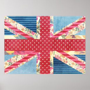 Póster Vintage Shabby Chic   Bandera británica