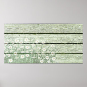 Póster Vintage Shabby Chic Daises En Madera