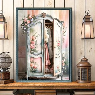 Póster vintage shabby chic wardrobe florido