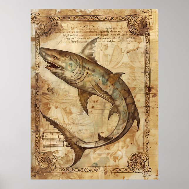 Póster Vintage Shark Ilustracion Poster (Frente)