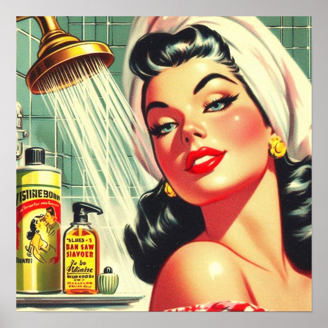 Póster Vintage Shower Pin Up (Frente)