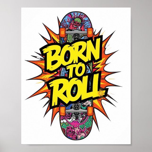 Póster Vintage Skateboard "Born to Roll" Graphic (Frente)