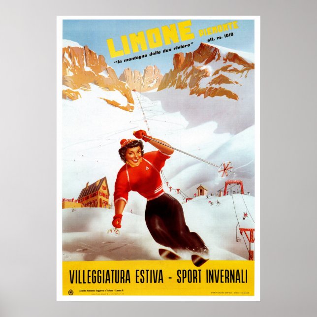 Póster Vintage ski Limone Piemonte (Frente)
