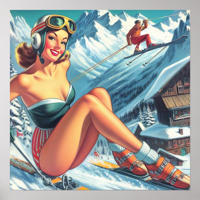Póster Vintage Ski Pin Up (Frente)