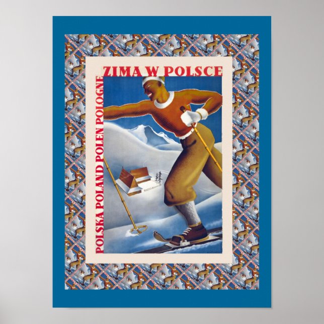 Póster Vintage Ski Poster,  Zima W Polsce, Poland (Frente)