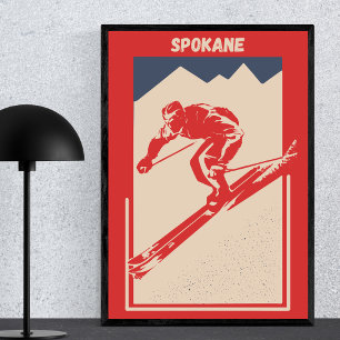 Póster Vintage Ski Washington Resort Mount Spokane