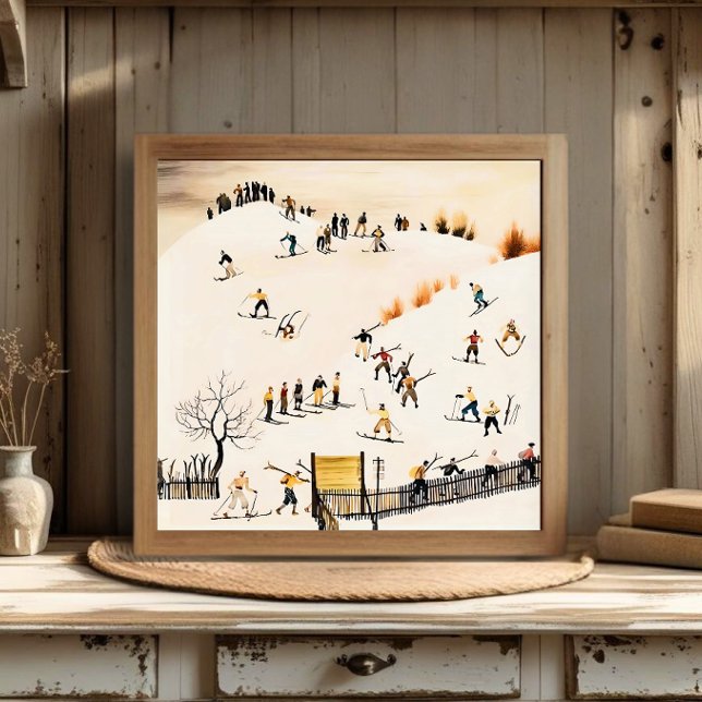 Póster Vintage Skiers Art, Winter Landscape Painting (Subido por el creador)