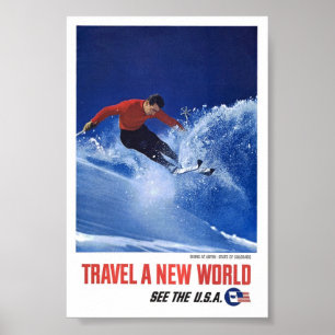 Póster Vintage Skiing Aspen Colorado Travel Poster Art