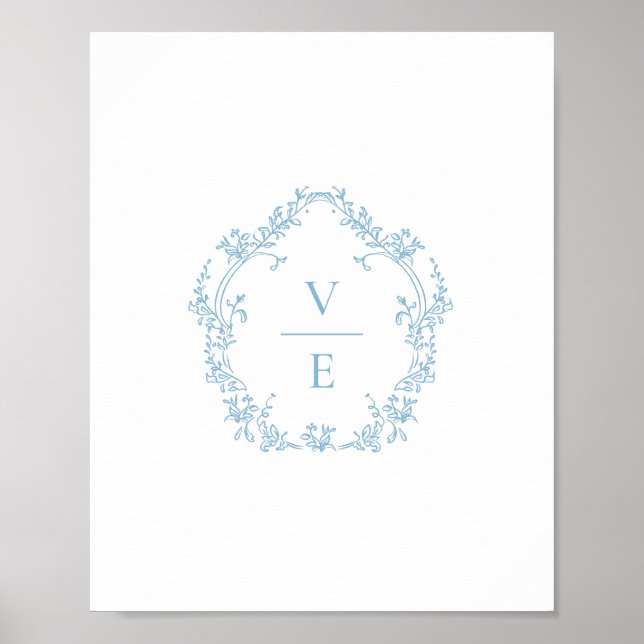 Póster Vintage Sky Blue Monogram Wedding Crest (Frente)