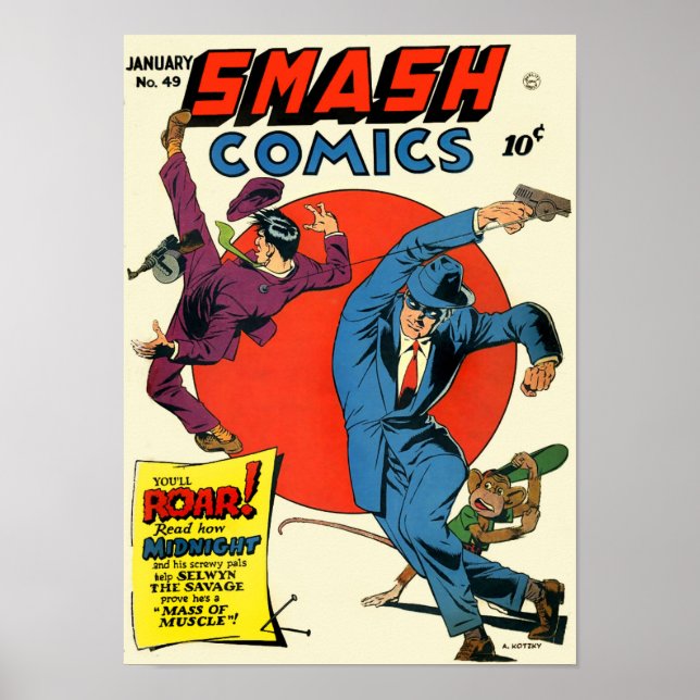 Póster Vintage Smash Comics Superhéroe Crime Fighghter (Frente)