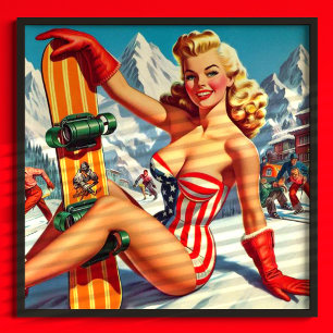 Póster Vintage Snowboard Pin Up