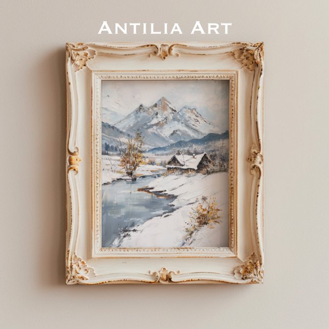 Póster Vintage Snowy Mountain Cabing Landscape (Subido por el creador)