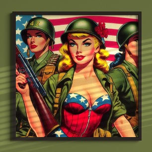 Póster Vintage Soldier Military Pin-up
