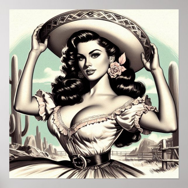 Póster Vintage Sombrero Pin-up (Frente)