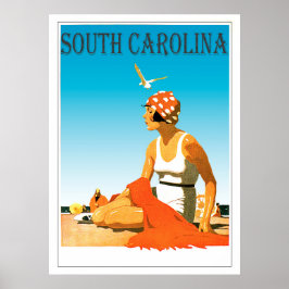 Póster Vintage South Carolina Beach Scene
