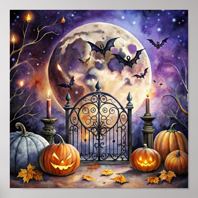 Póster Vintage Spooky Halloween Night Bat Poster (Frente)